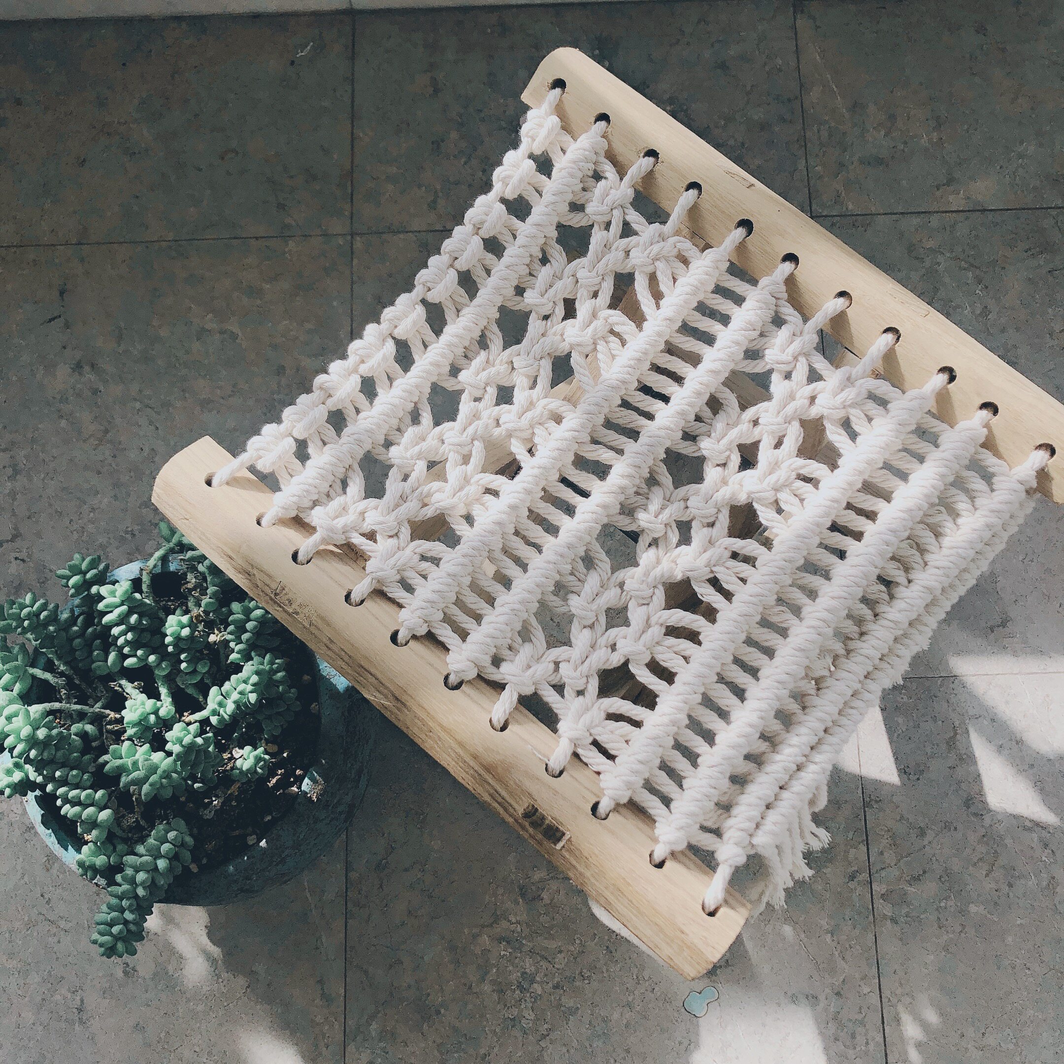 北欧手工编织槐木波西米亚风小马扎阳台折叠凳换椅垫