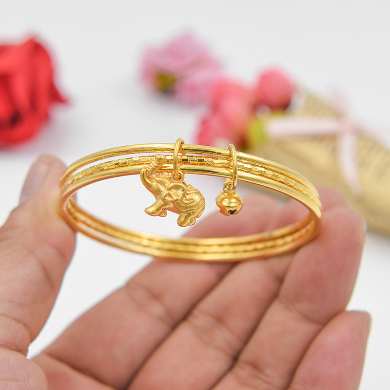 三生三世草莓三圈实心苹果同款心锁抖音沙金黄金手镯