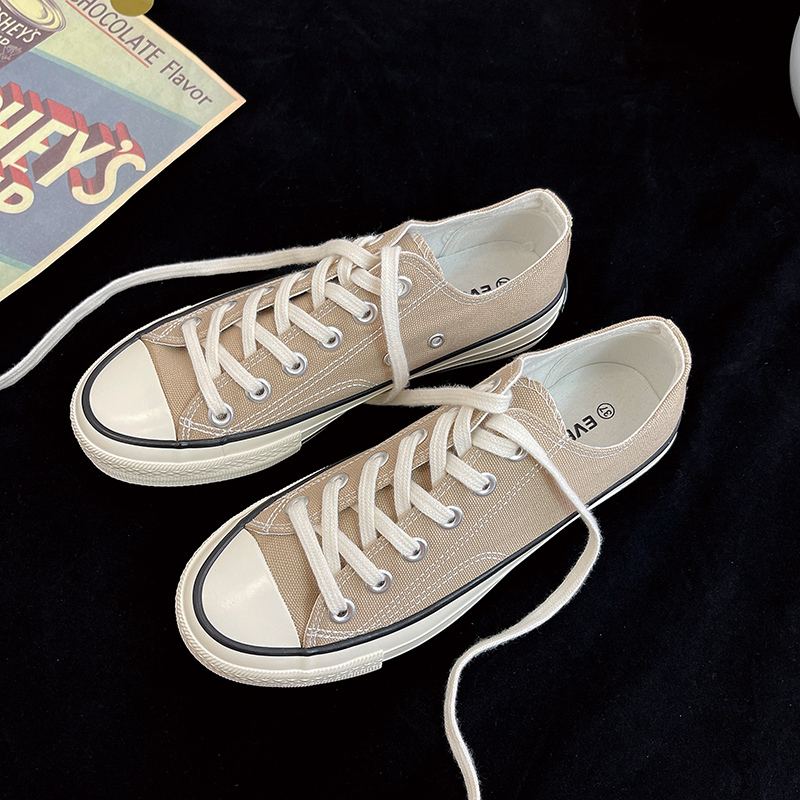 1970s奶茶色低帮男女同款情侣款百搭休闲平底透气2022新款帆布鞋