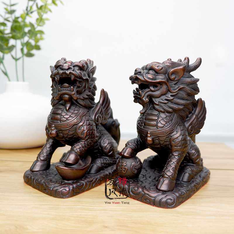台湾祥狮纯铜招财麒麟一对镇宅招办公室客厅家居饰品摆件