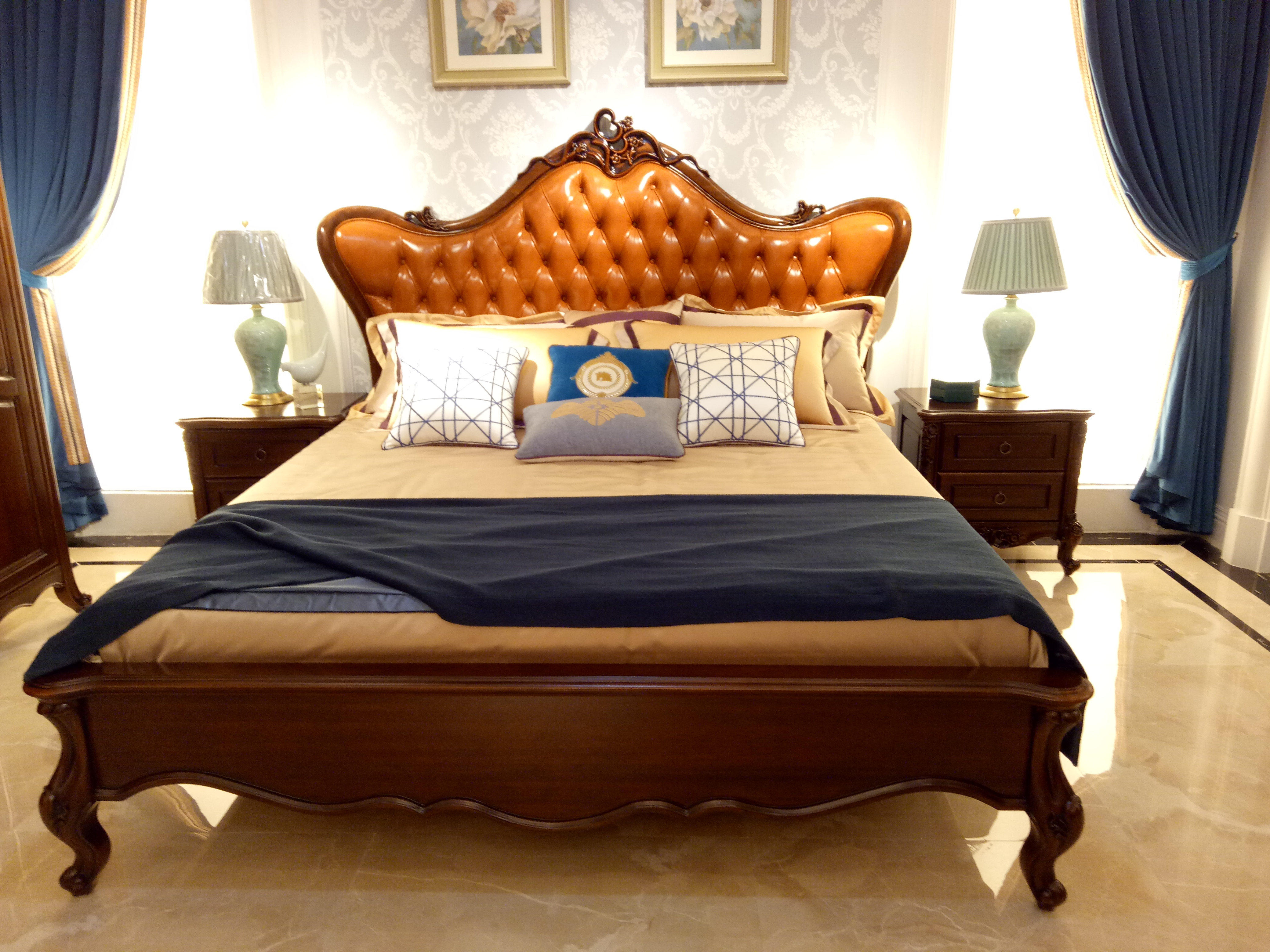 欧式真皮美式hc67118米全实木床简欧简美实木床