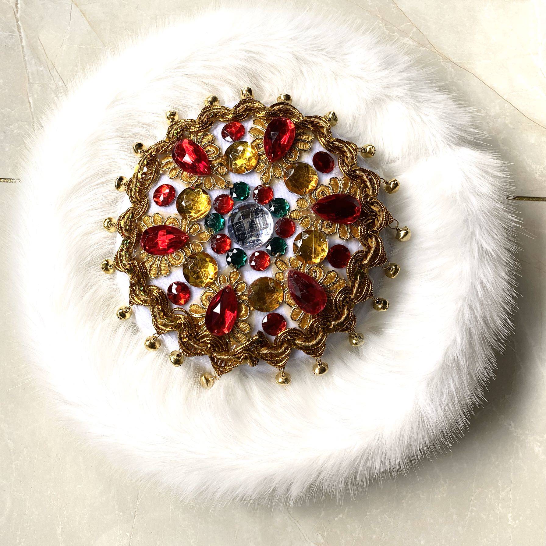 新疆新款毛帽子圆馕边帽舞蹈维吾尔族头饰发饰纯手工帽子广场舞帽