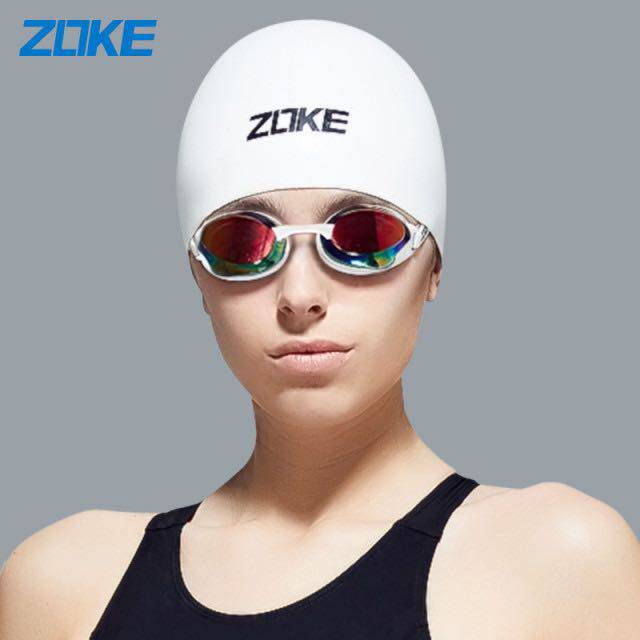 zoke洲克新款硅胶纯色钢盔游泳比赛训练专用泳帽
