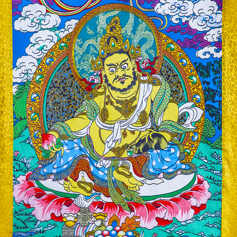 黄财神唐卡刺绣布料装裱西藏唐卡装饰挂画黄财神唐卡画心