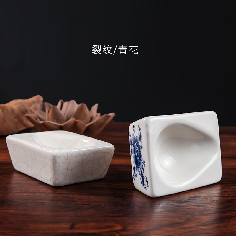 烟斗陶瓷架仿古式裂纹青花瓷单座架中国风展示烟斗架