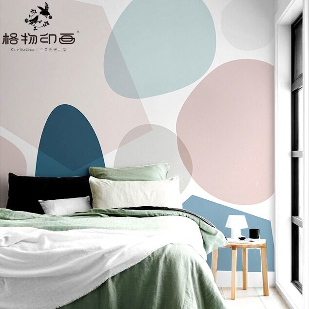 格物印画莫兰兰迪色块墙布背景墙2019电视背景壁画定制壁画