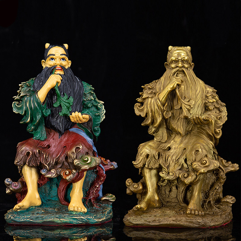 神农大帝神像纯铜彩绘五谷铜像三皇炎帝佛像摆件