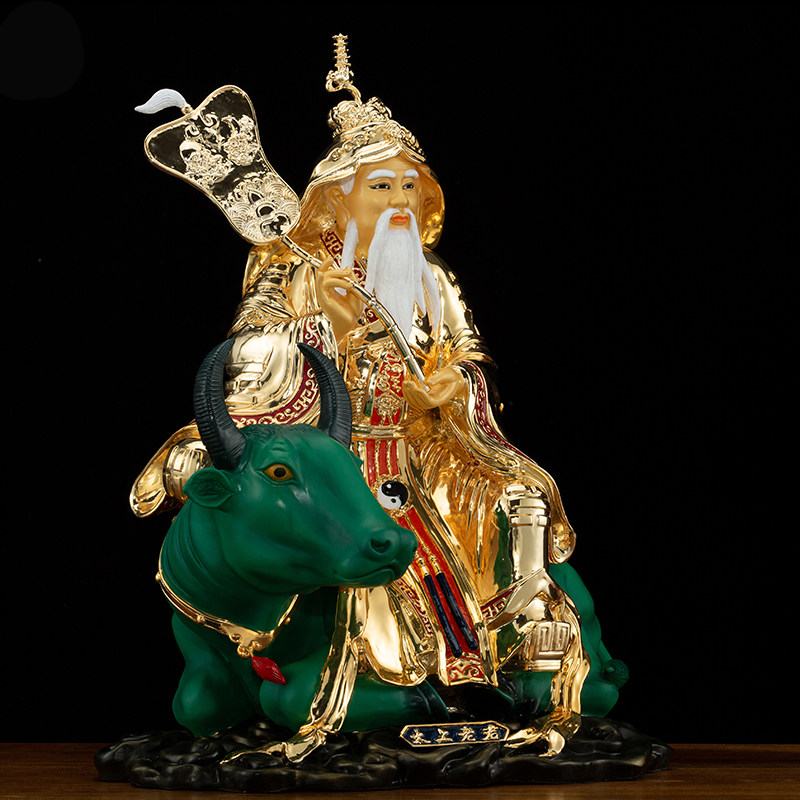 骑牛太上老君神像台湾纯铜鎏金居家供奉保平摆件
