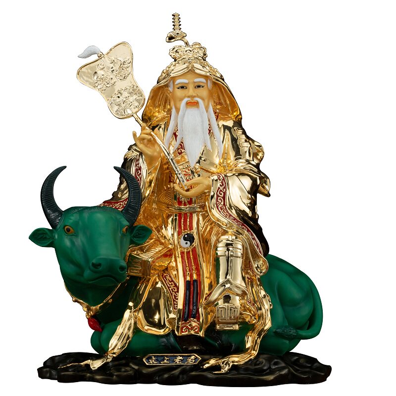 骑牛太上老君神像 台湾纯铜鎏金居家供奉保平安 道教道德天尊摆件