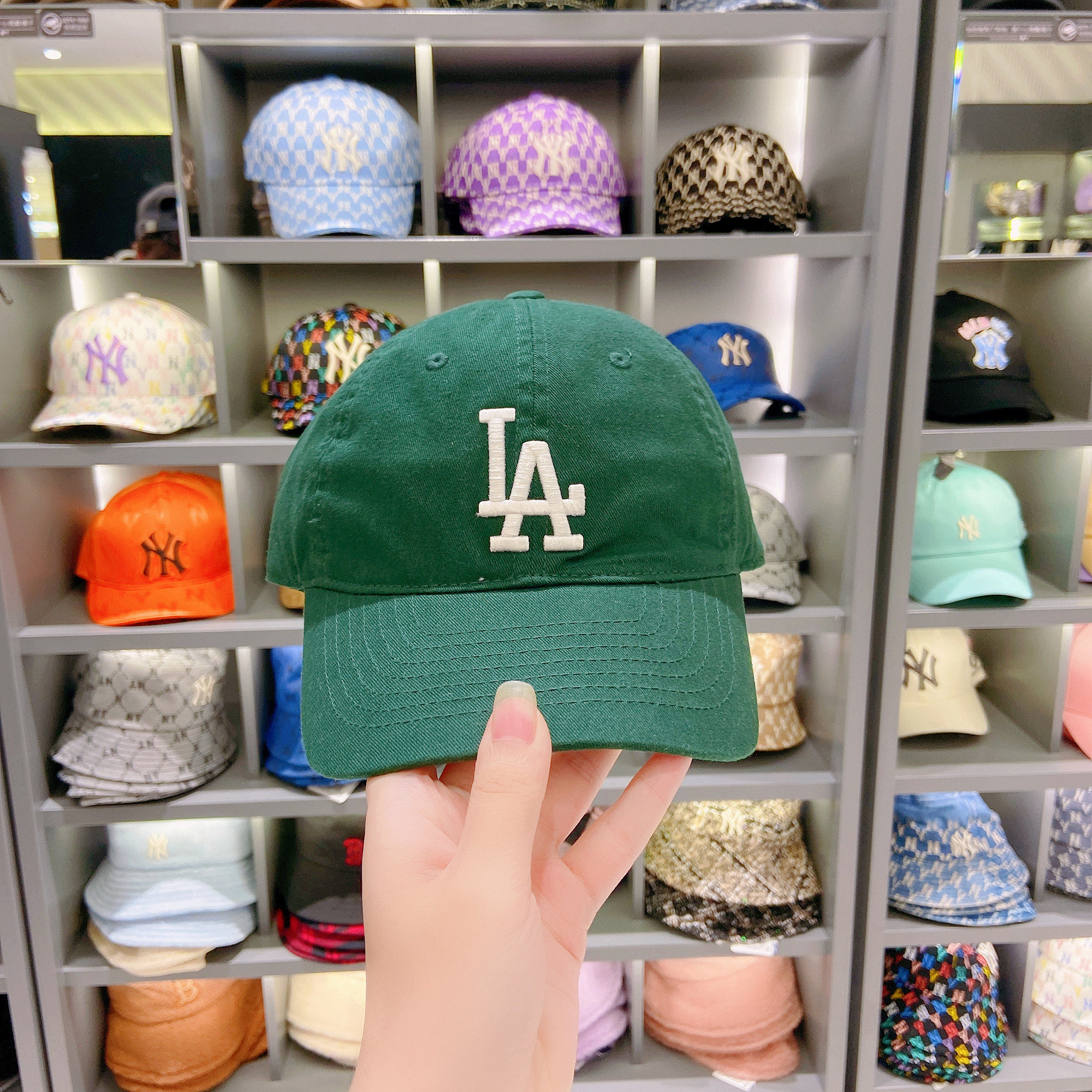 韩国mlb帽子绿色棒球帽女款紫色la帽男新款运动帽