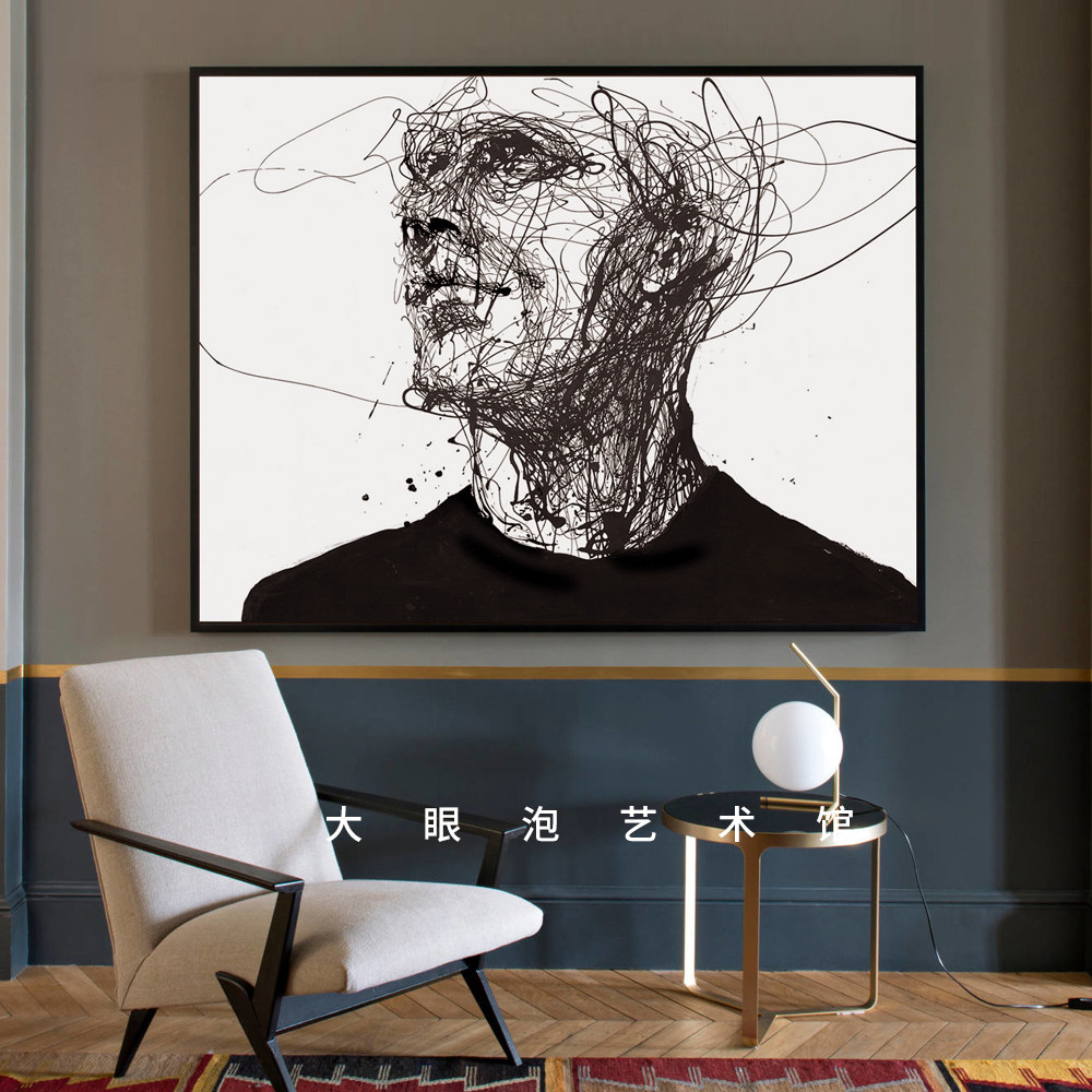 玄关黑白艺术挂画客厅大幅墙画抽象素描线条人物现代装饰画