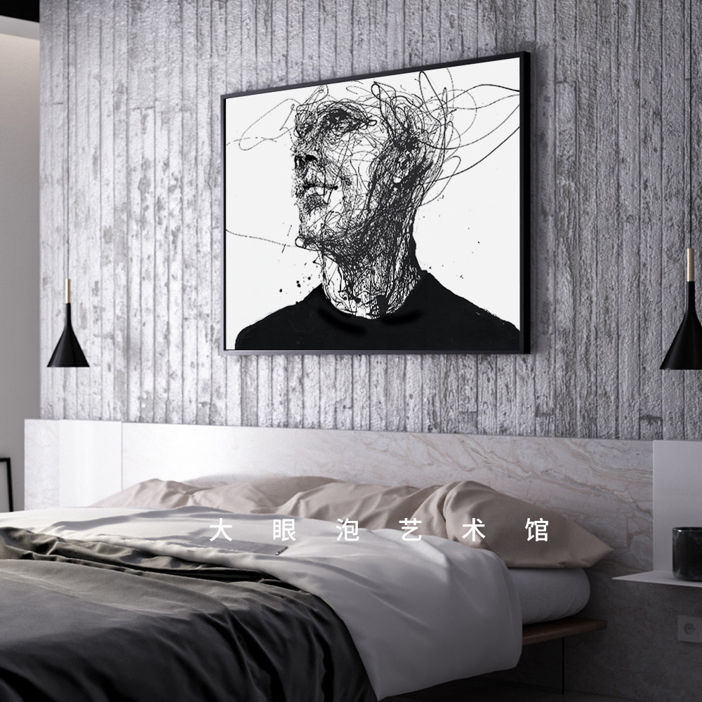 玄关黑白艺术挂画客厅大幅墙画抽象素描线条人物现代装饰画