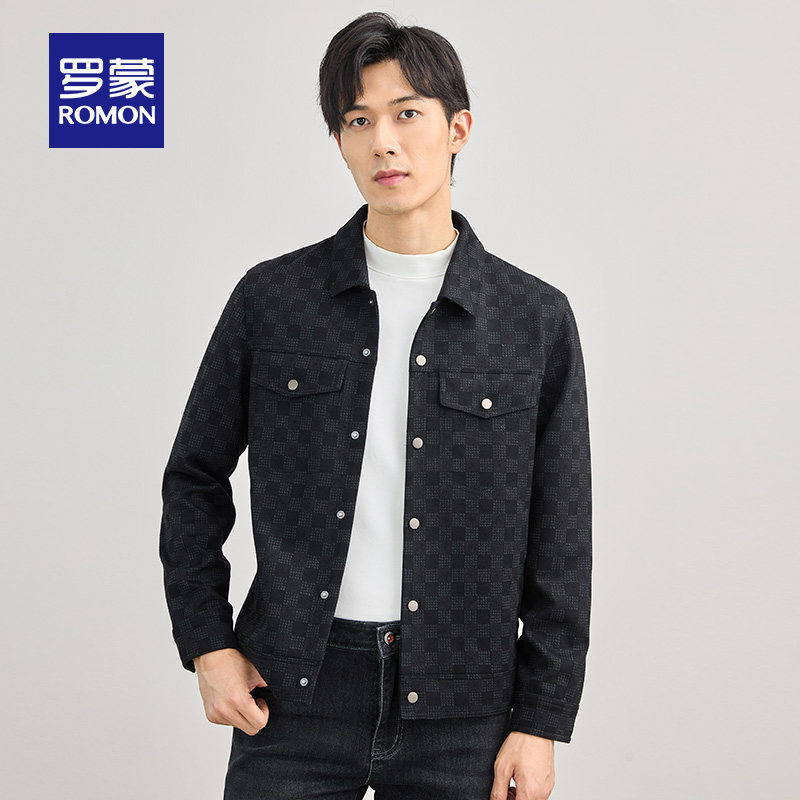 罗蒙夹克男装官方旗舰店2022秋季新款商务休闲格子夹克