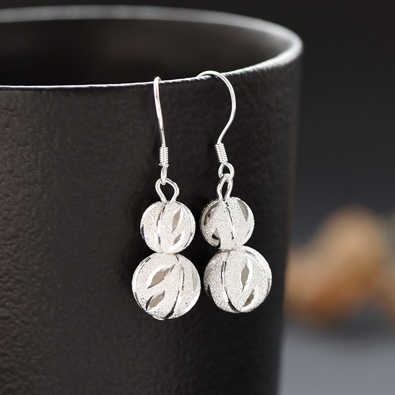 纯银耳坠银耳耳饰圆球珠子磨砂葫芦耳环短款耳环