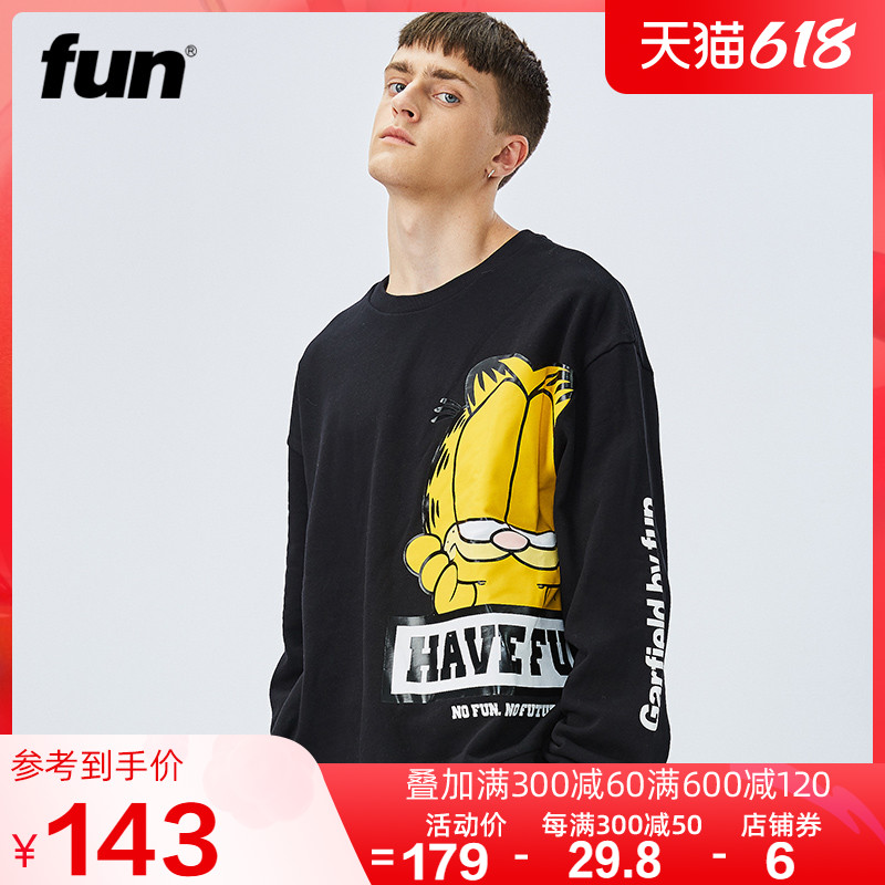 Fun潮牌卫衣男2021新款加菲猫联名圆领套头嘻哈男女同款长袖外套