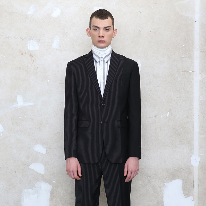 商场条纹西服气质男士修身西装单排新品muslun西服