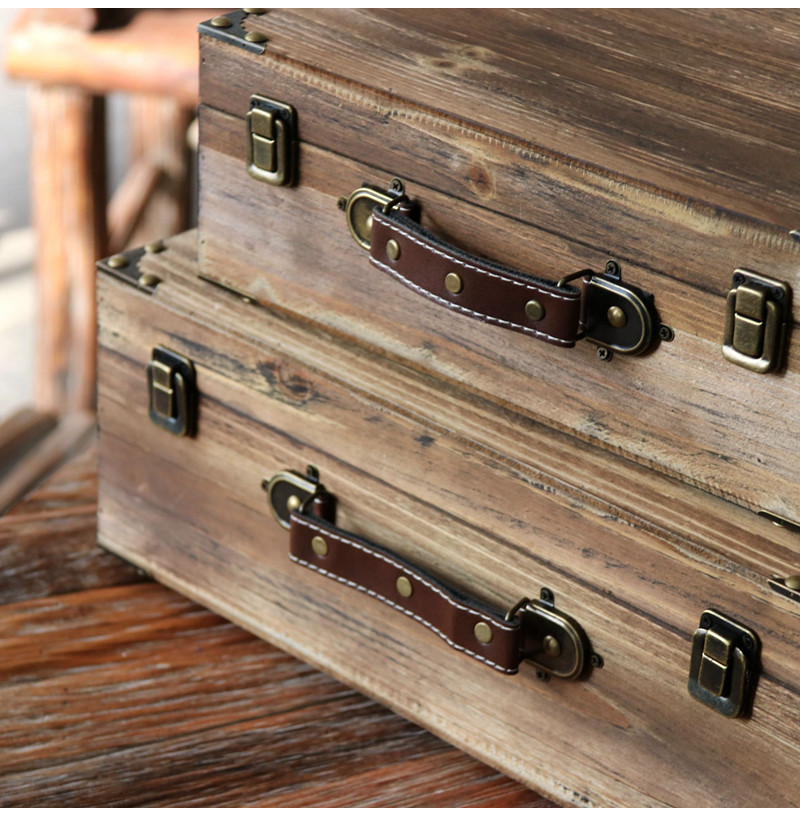 手提箱田园做旧复古手提箱子木质民宿橱窗装饰花篮
