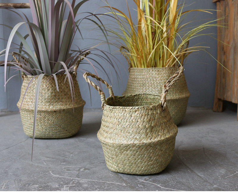 花盆北欧海草编织花篮琴叶龟背藤编折叠收纳花盆