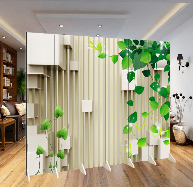 简约清新3d绿叶背景墙客厅屏风房间隔断美容院yy主播折叠布艺玄关