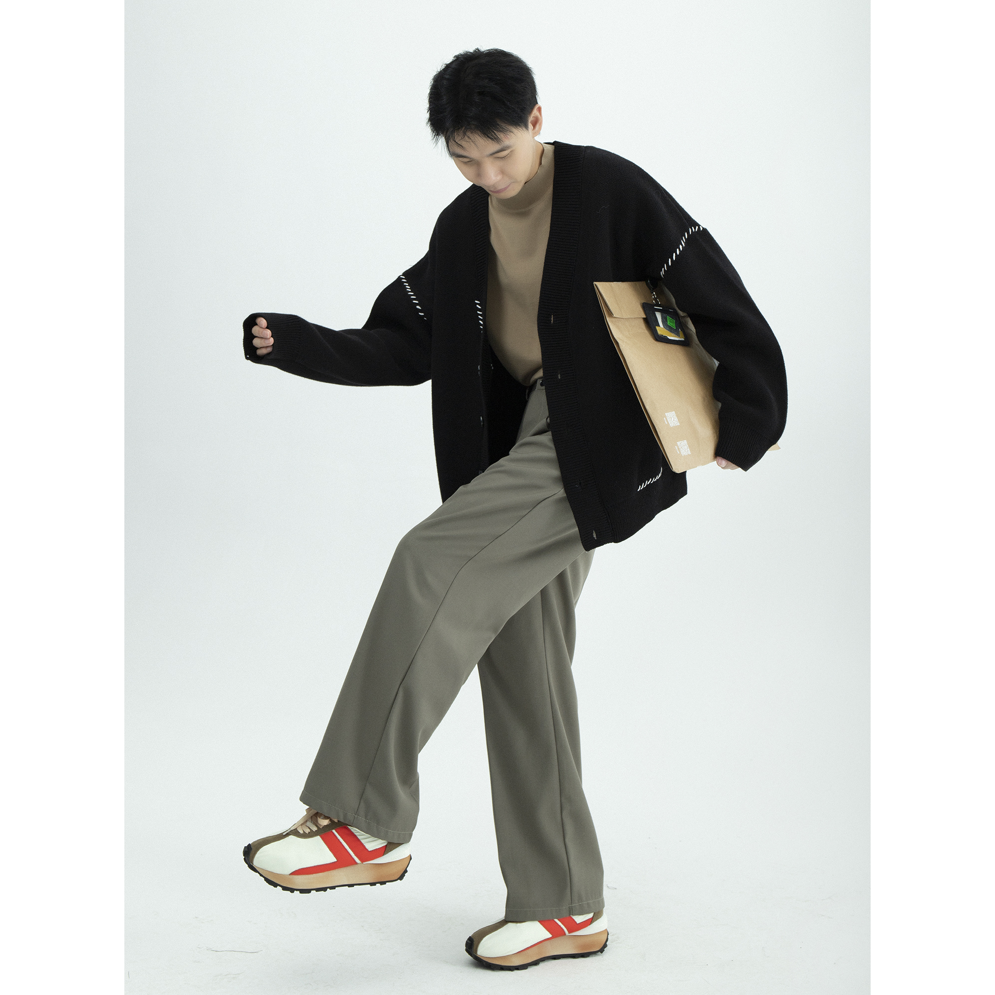 CCJE春季超火黑色毛衣男士外穿韩版潮流宽松慵懒风针织衫开衫外套