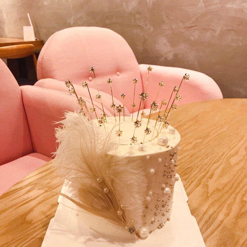 网红皇冠ins满天星生日蛋糕珍珠摆件女神水晶星星节日装扮用品