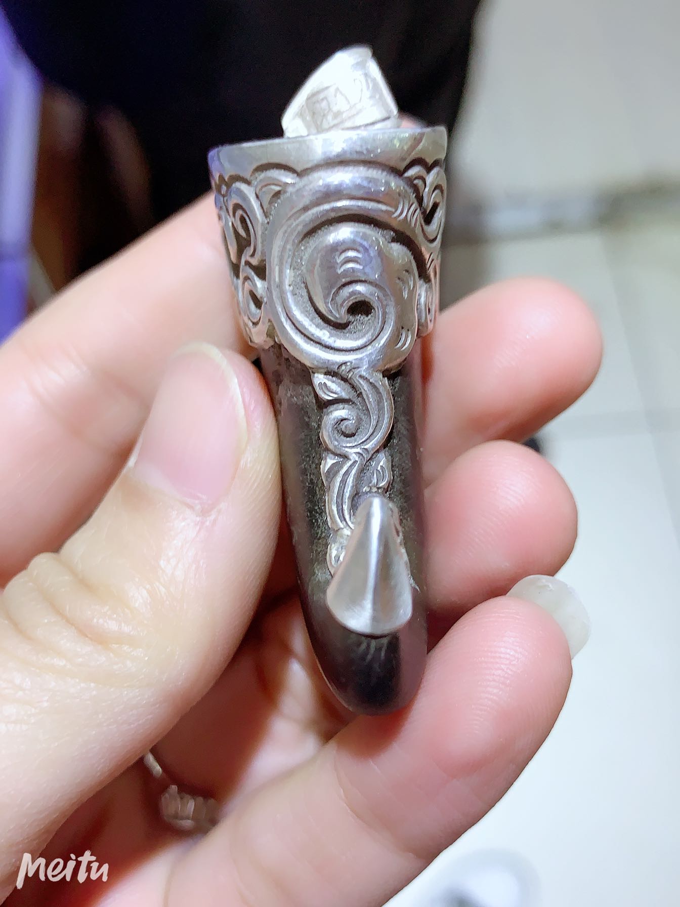 镶嵌熊爪子虎爪金牙银包包银包钩子手工熊钩子吊坠项坠