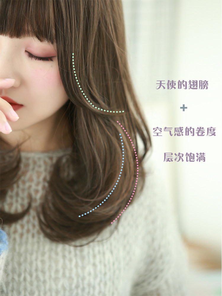 假发日系时尚原创发型设计天使的翅膀中发卷发梨花日常整顶假发