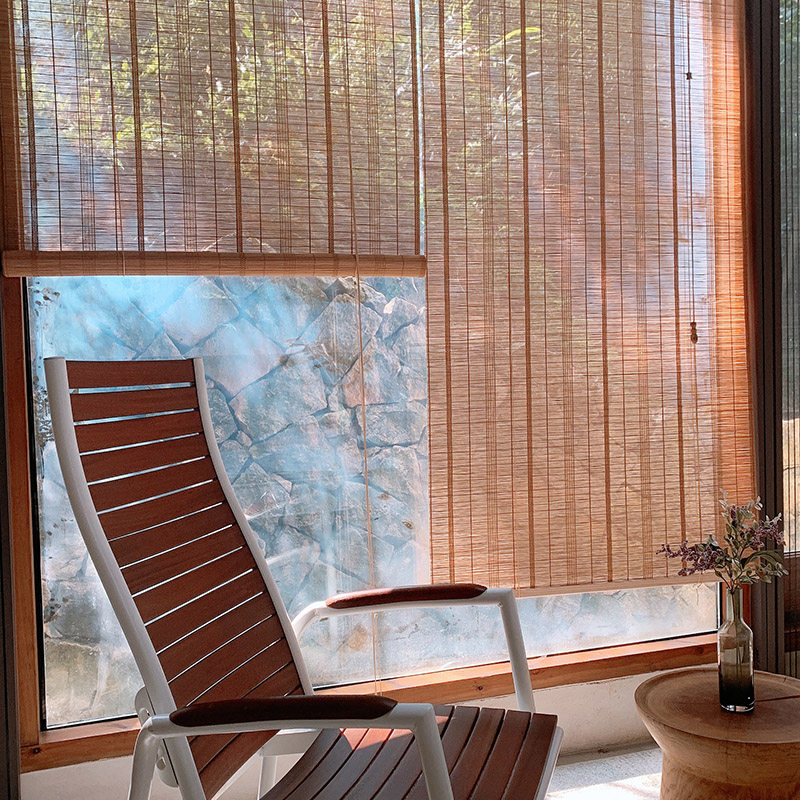 卷帘超细遮阳竹帘打孔安装日式竹挂茶道印花卷帘