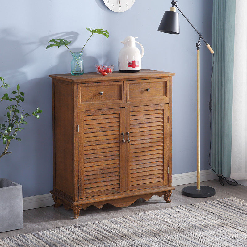 美式复古做旧鞋柜百叶叶门透气实木收纳柜储鞋柜