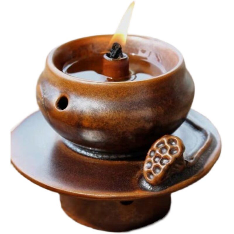 油灯手工陶瓷省灯盏夹层注水复古老式酥油煤油酥油灯
