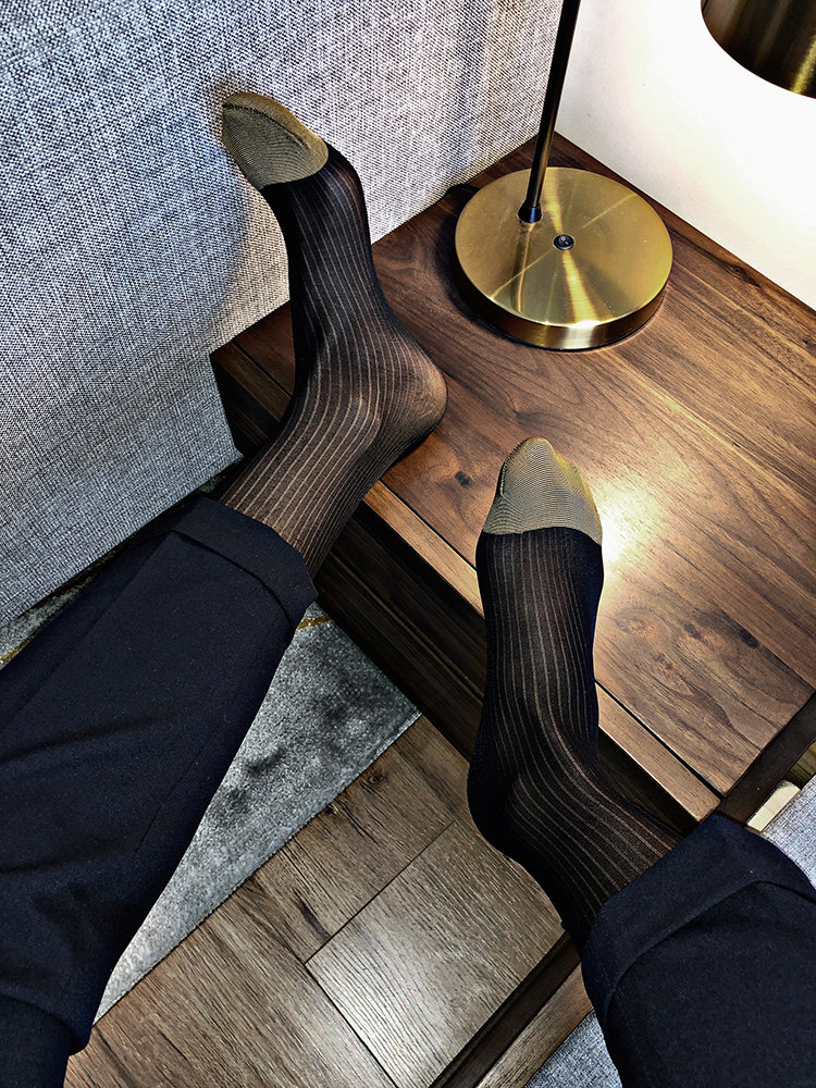 丝袜3双装男士脚趾金脚趾性感正装日本细条纹中高中筒袜