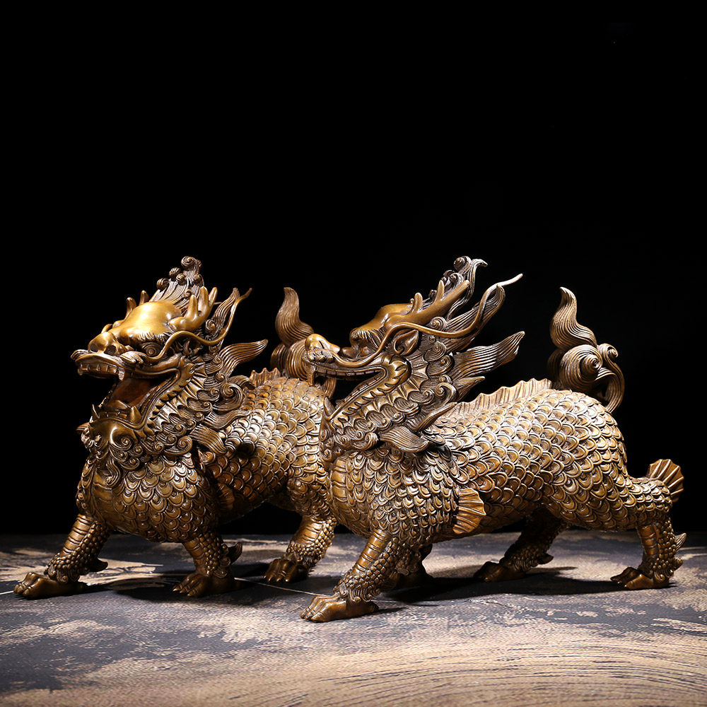 金蜗牛纯铜威武麒麟摆件镇宅辟邪招财风水家居客厅装家居饰品摆件