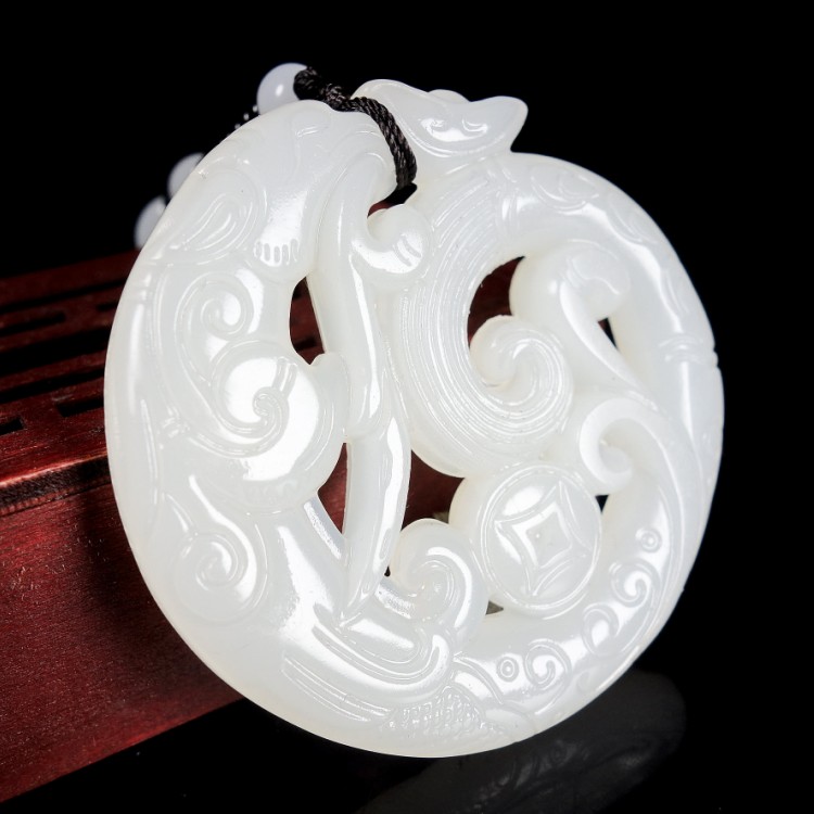 古龙挂件新疆和田玉仿吊坠男款羊脂白玉镂空颈饰