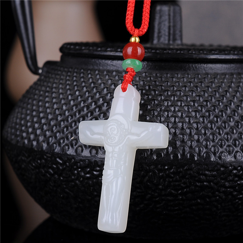 新疆和田十字架吊坠白玉耶稣基督信物男女挂件项链颈饰