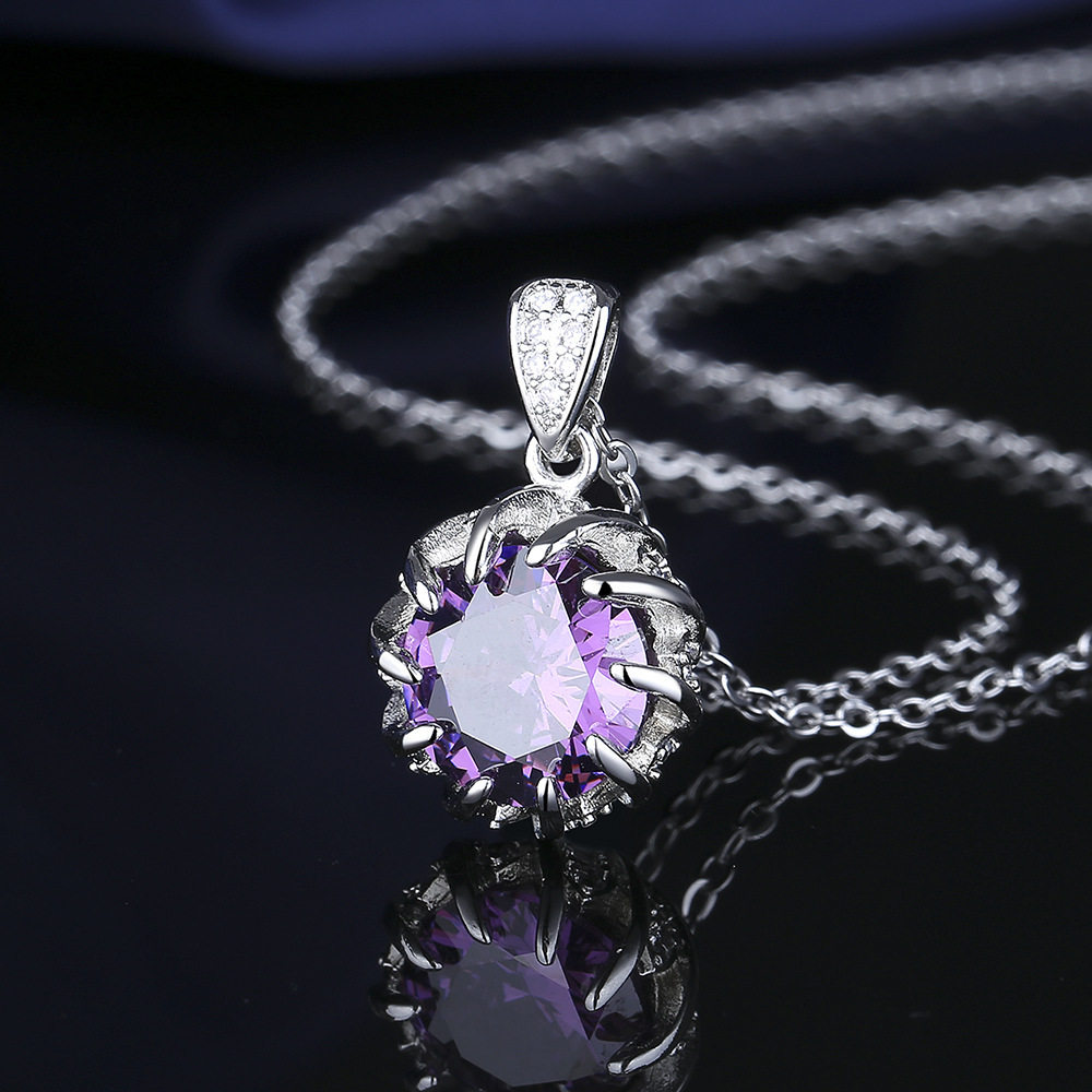 时尚欧美热卖新款紫水晶项链彩宝跨境套装微镶项链