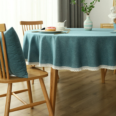 棉麻布艺大尺寸无拼接圆桌桌布纯色简约现代家用酒店餐厅圆形台布