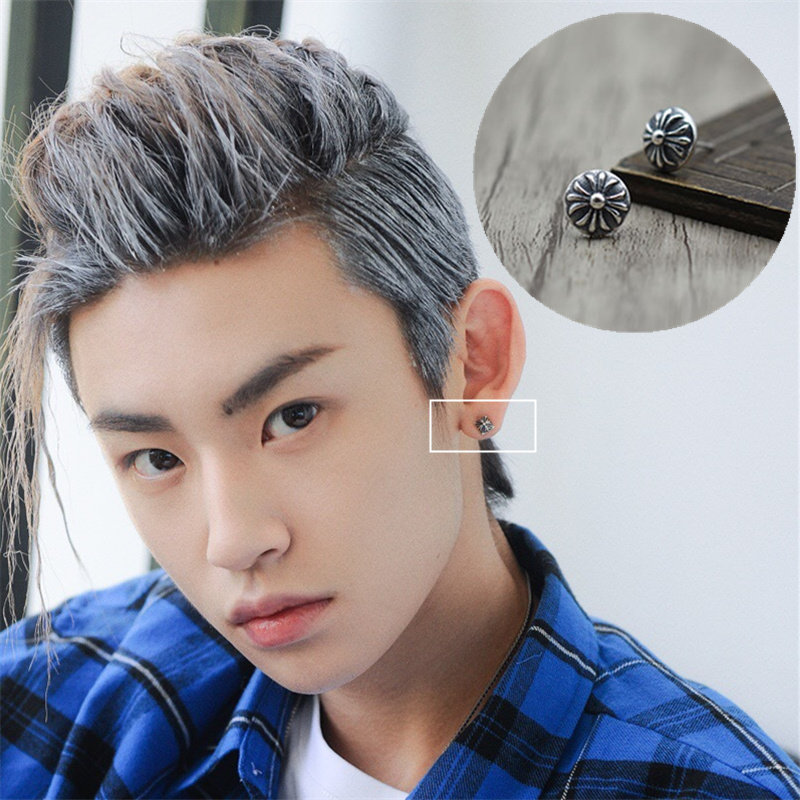 小鬼王琳凯同款耳钉s925纯银十字架圆形轻奢耳环耳钉