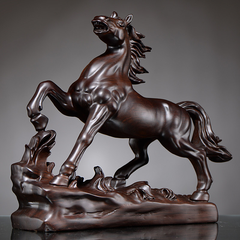 檀木木雕马摆件摆件实木木质雕刻马到成功根雕十二生肖木雕