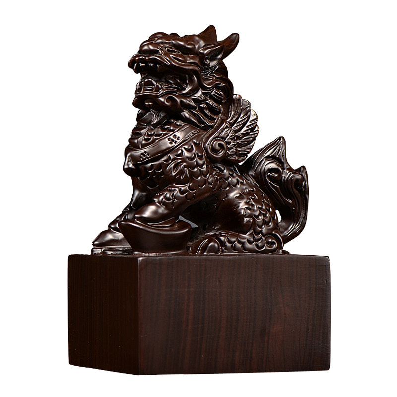 摆件檀木木雕方形麒麟印章木质玉玺官印私印木雕