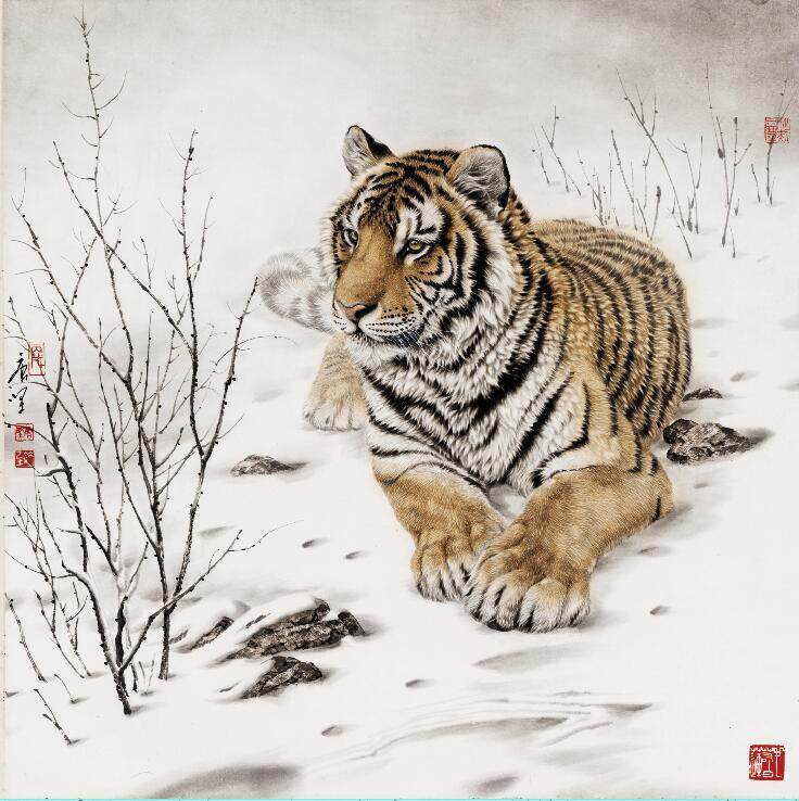 高清老虎画像写真国画工笔画动物装饰画打印喷绘设计素材