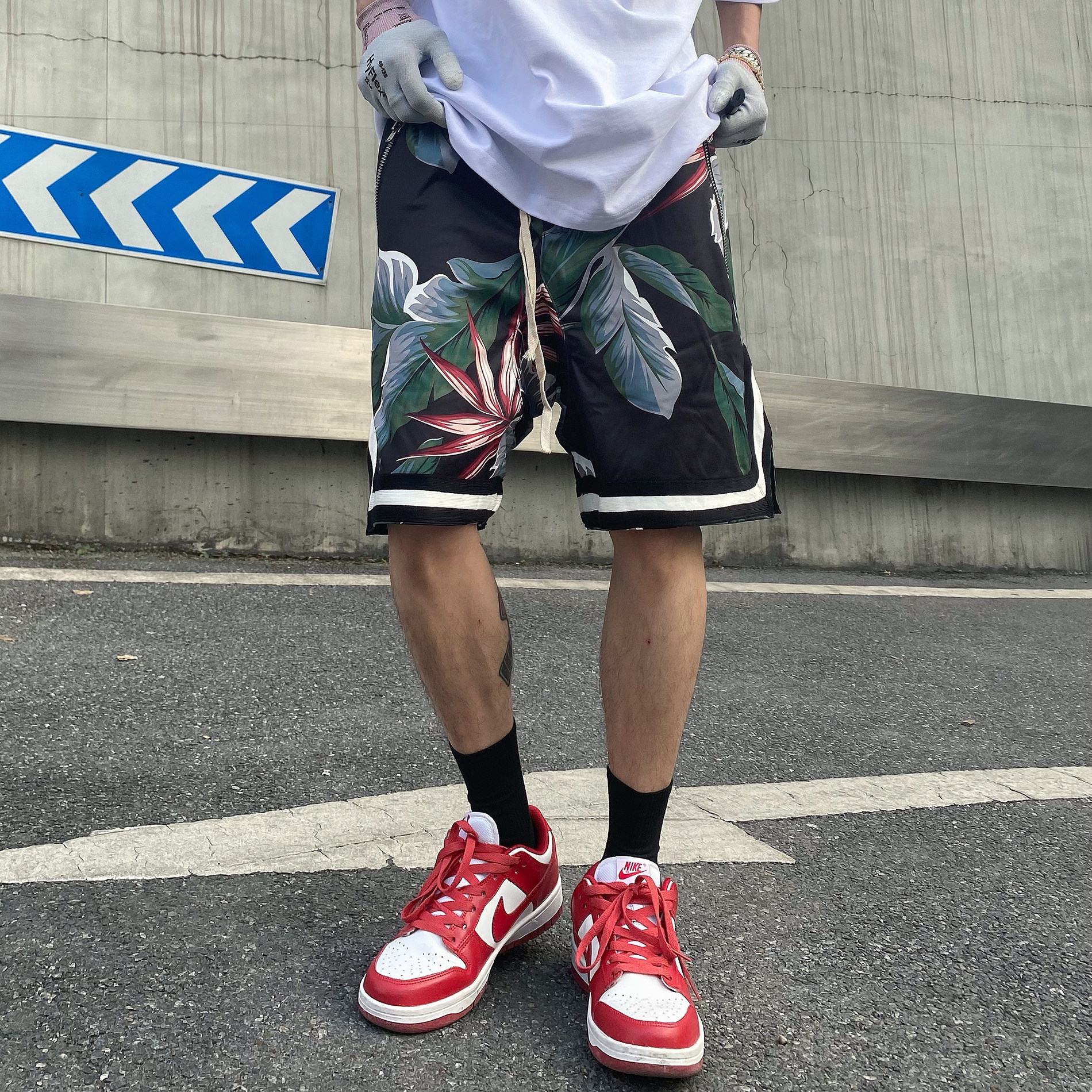 短裤欧美fog花卉树叶男高街开叉宽松休闲沙滩休闲裤