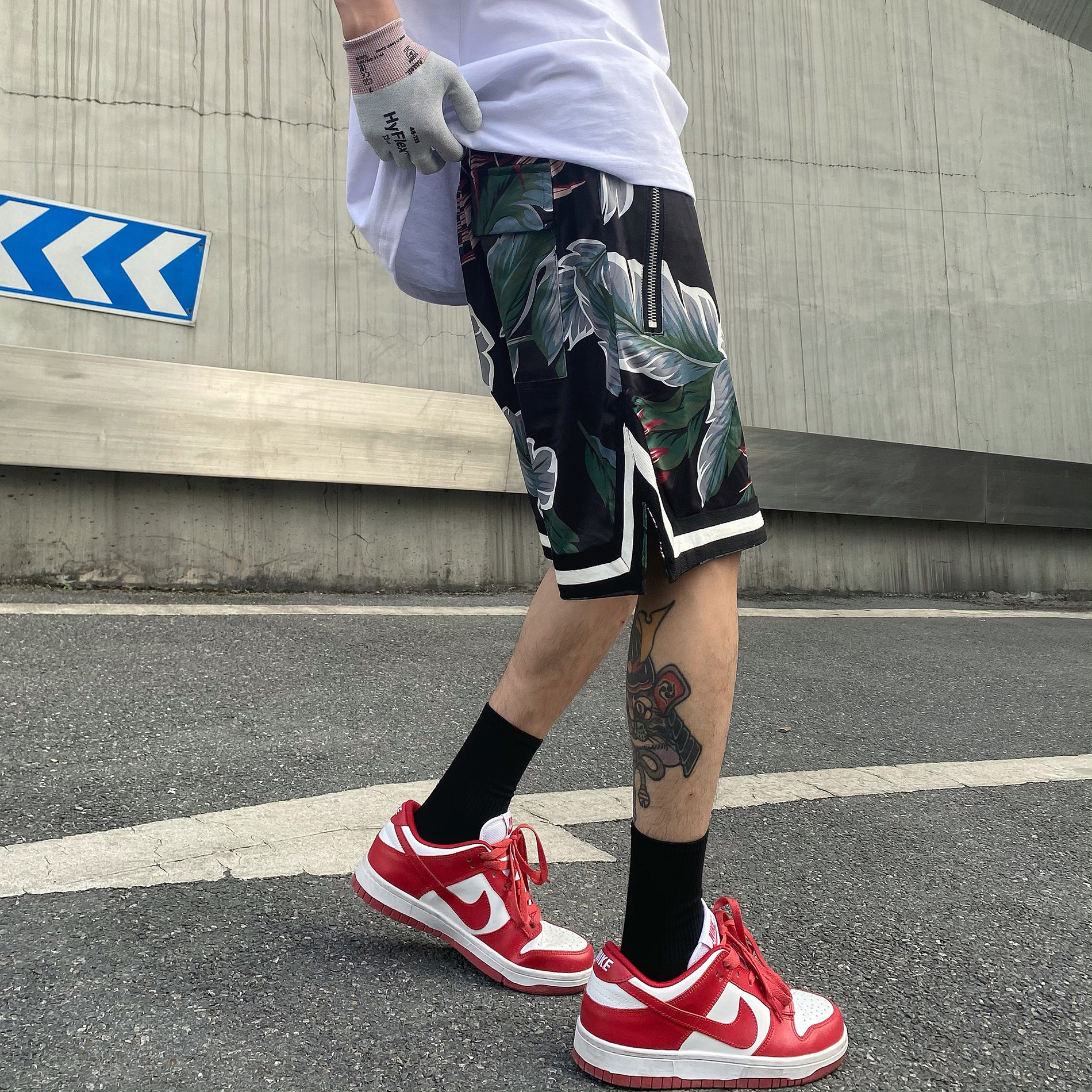 短裤欧美fog花卉树叶男高街开叉宽松休闲沙滩休闲裤