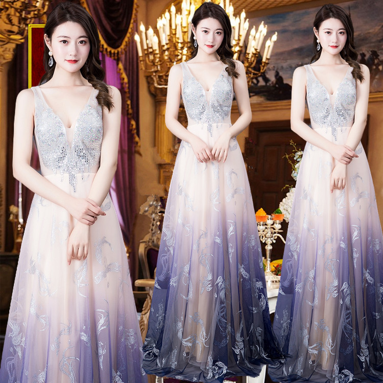 新款长裙小姐晚礼服双肩高端仙女夜场特服模特礼服