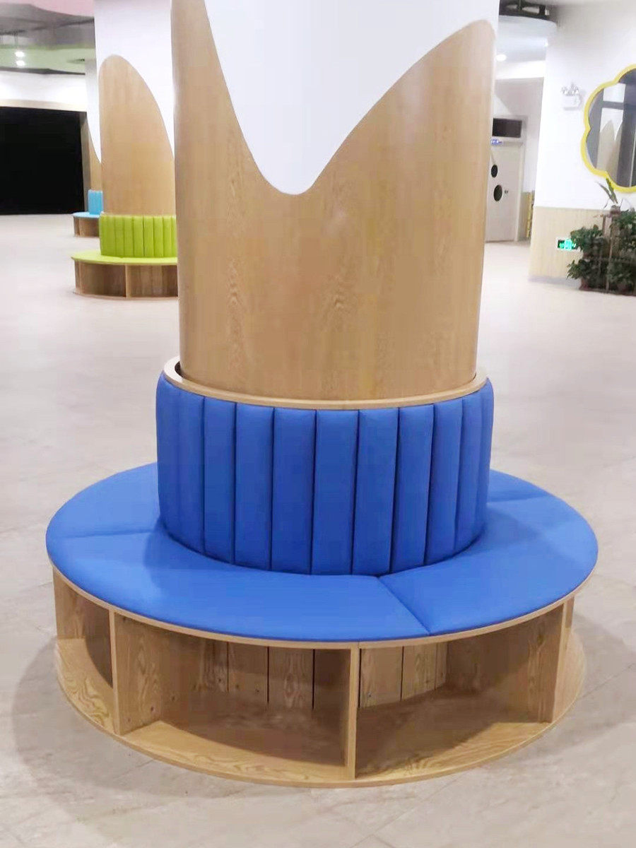 柱子书架圆柱书柜圆柱形幼儿园软装圆形坐凳绘本书架