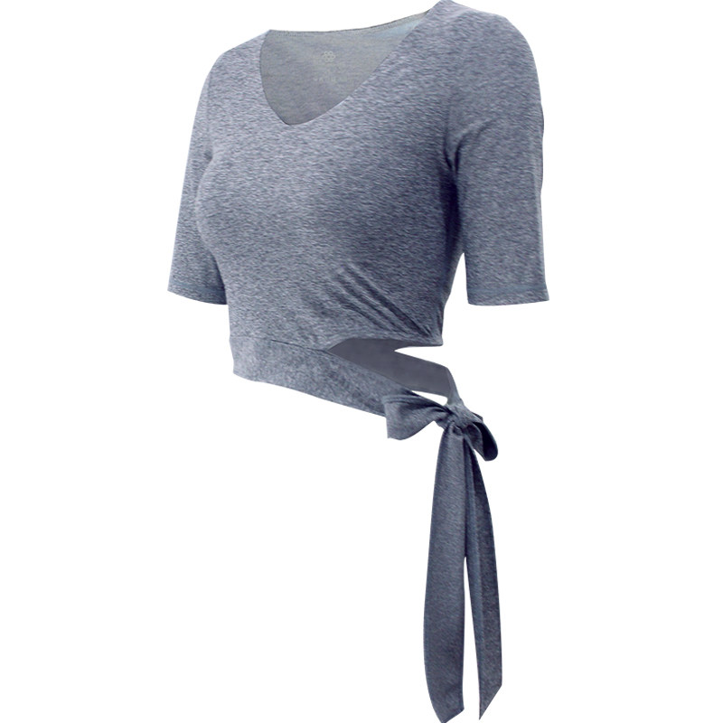 【瑜伽t恤】凡圣瑜伽服秋冬款气质系带露腰三分袖健身服瑜伽短袖