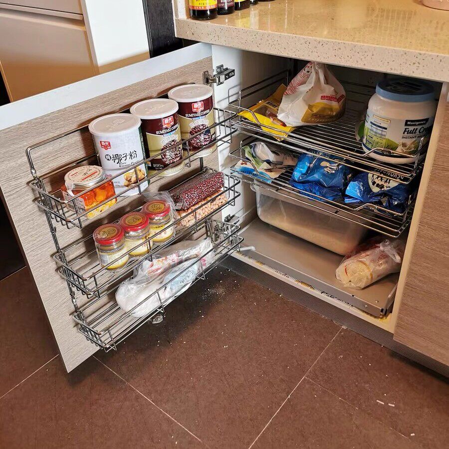 厨房置物架地柜拉篮小怪物收纳橱柜联动零食600柜拉篮