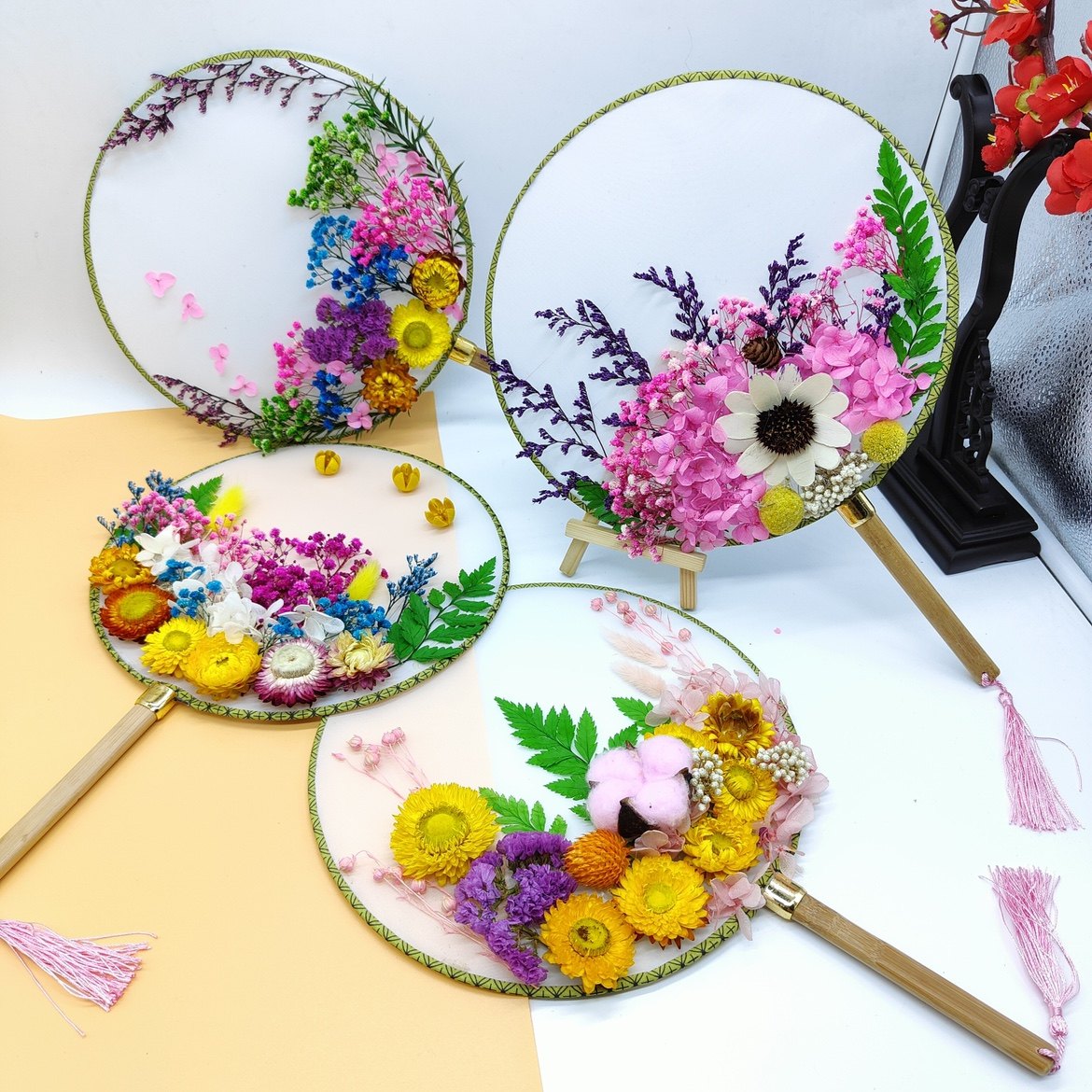 三八节团扇diy扇子干花母亲节儿童礼品活动沙龙扇子