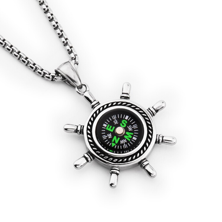 goofan欧美日韩时尚船锚指南针嘻哈项链挂饰男钛项链