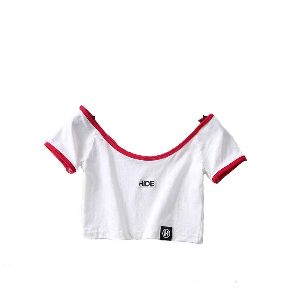 2020夏新款网红显胸大一字领高腰露脐平口上衣短款紧身短袖t恤女