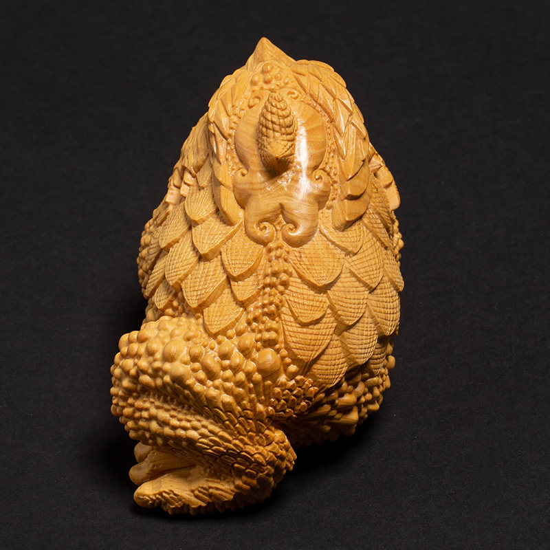 黄杨木雕三足金蟾中式客厅装饰雕刻工艺品蟾蜍木雕